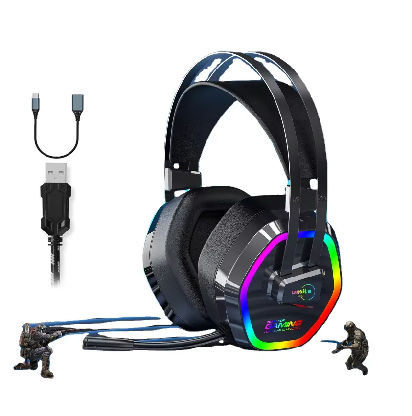 G608 Rainbow 7.1 Siyah Kulak Üstü USB-Typec Kulaklık 4D Mikrofonlu Profesyonel Rgb Oyuncu Kulaklığı