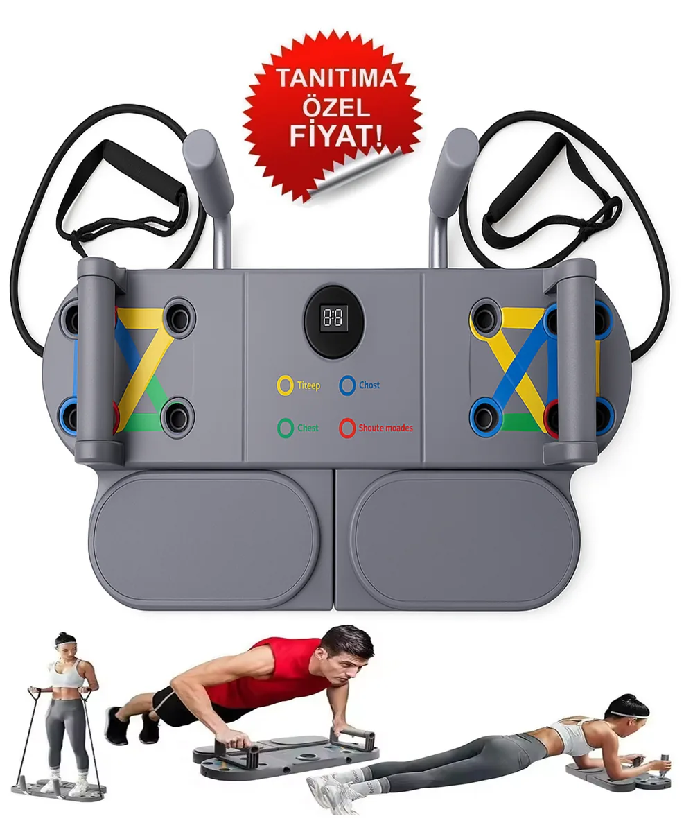 3'ü 1 Arada Şınav Tahtası | Push-Up Standı + Direnç Bandı + Plank Destekli Egzersiz Aleti